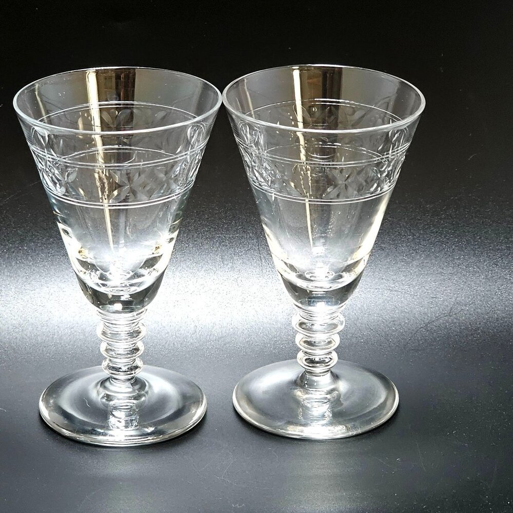 2 Art Deco Cut Crystal Cocktail Glasses 4.75" vtg elegance antique  drinkware